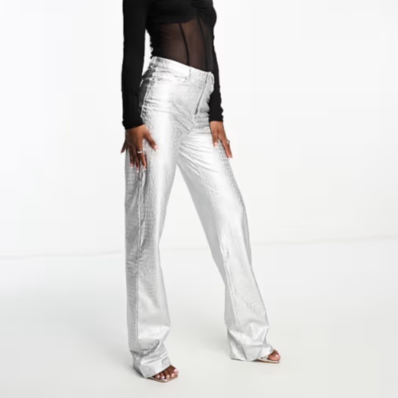 Naked Wolfe Croc Embossed Silver Pants - Picture 1 of 4